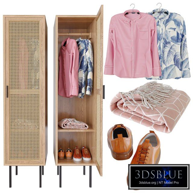 WASKA Wardrobe with hangers with 1 wicker door