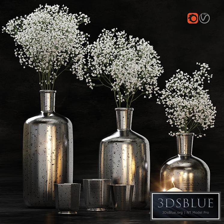 Decorative set with gypsophila flower and candles