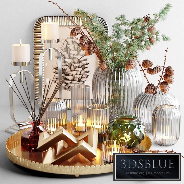 Decorative set with larch branch and candles