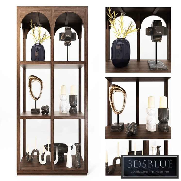Arched shelving with decor