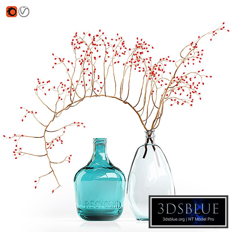 Decorative branch with red berries in a glass vase