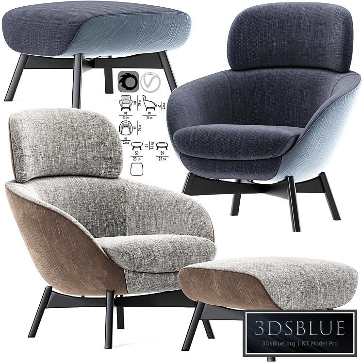 Minotti Russell Arm Chair With Pouf