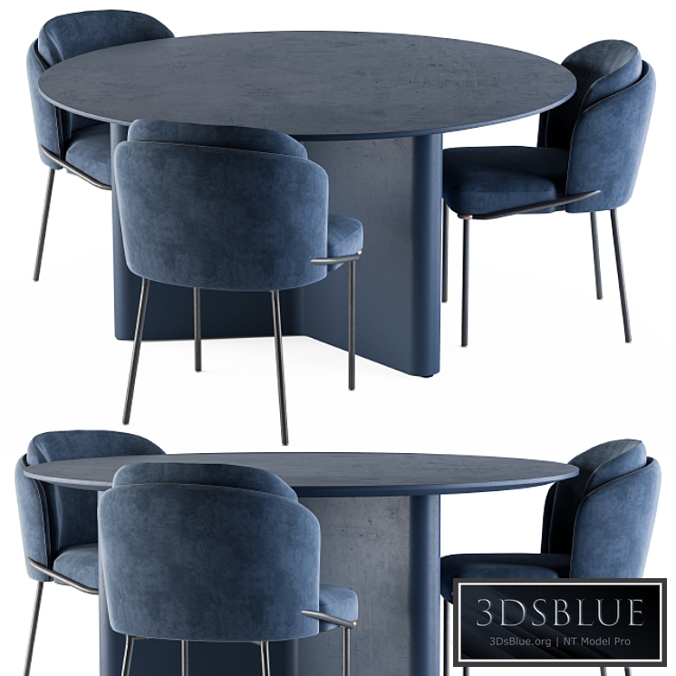 Minotti Dinning-Round Lou Table Blue Set