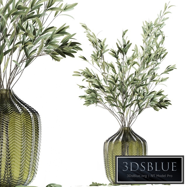 Olive stems in green glass vase