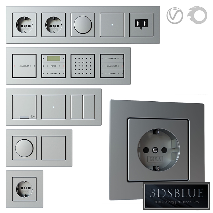 Gira E22 - set of sockets and switches