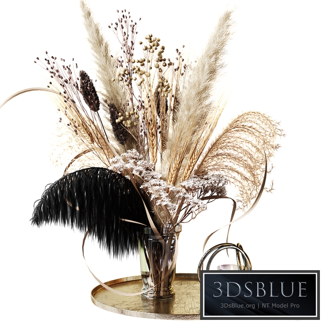 Bouquet of dried flowers with a black feather