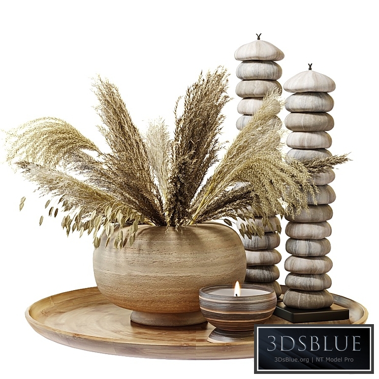 Bouquet of dry grass in a clay vase