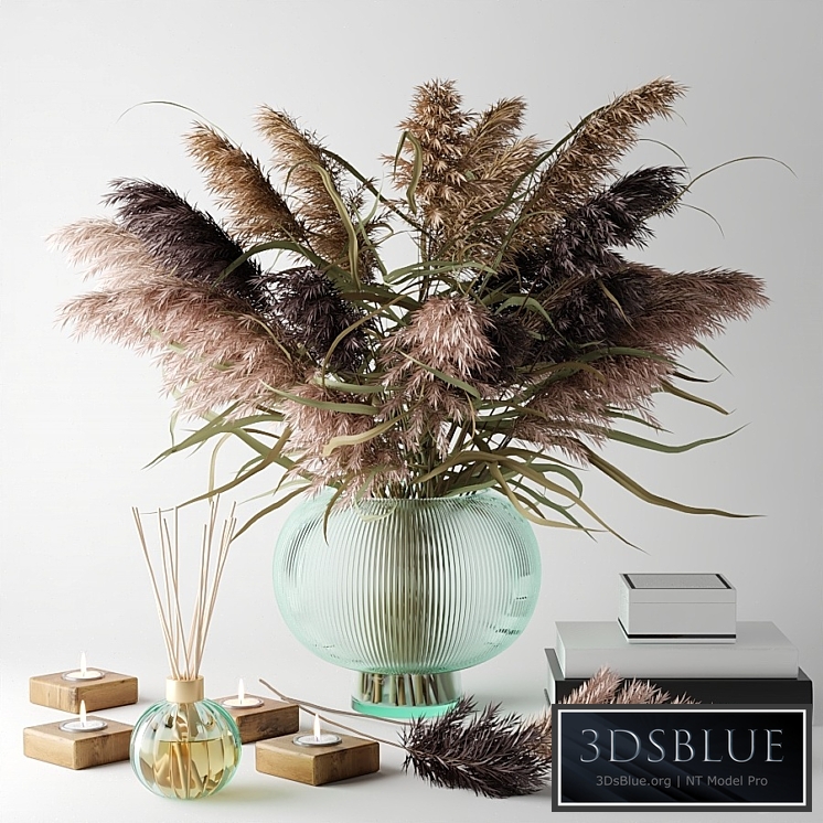 Bouquet of dry grass in a glass vase 2