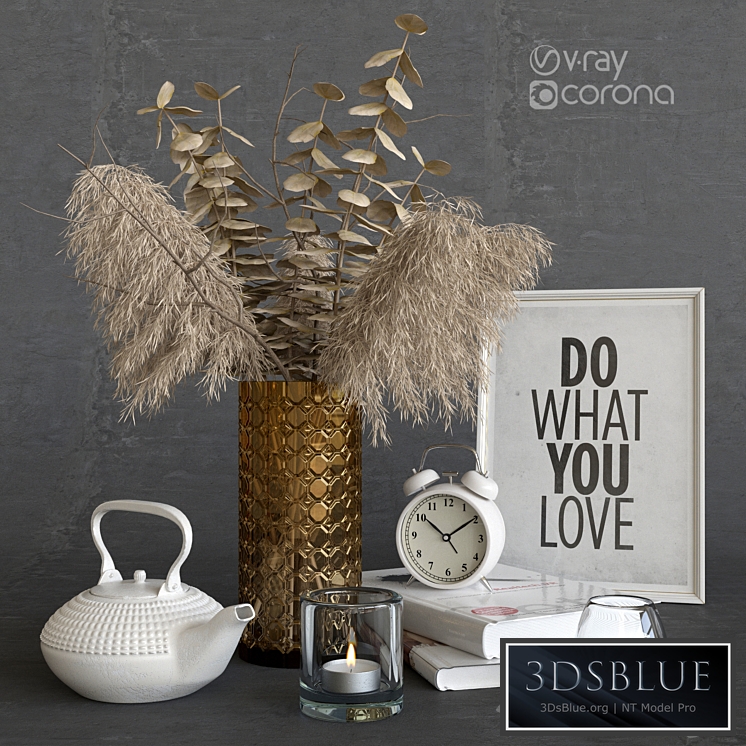 Decorative set with dry plants. Light decor.