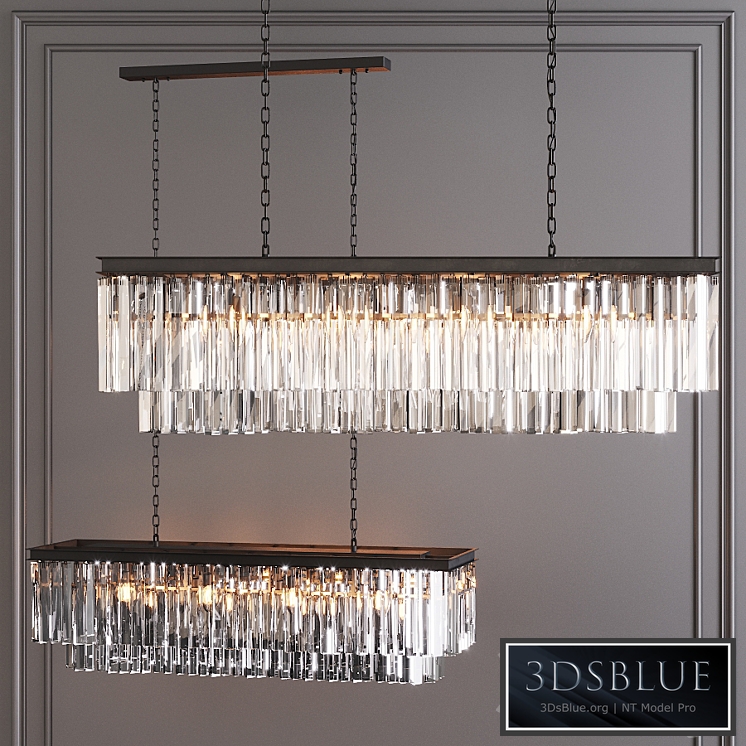 Restoration Hardware 1920S ODEON CLEAR GLASS FRINGE RECTANGULAR CHANDELIER 49 Black