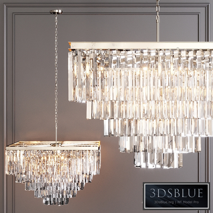 Restoration Hardware 1920S ODEON CLEAR GLASS FRINGE SQUARE 5-TIER CHANDELIER Nickel