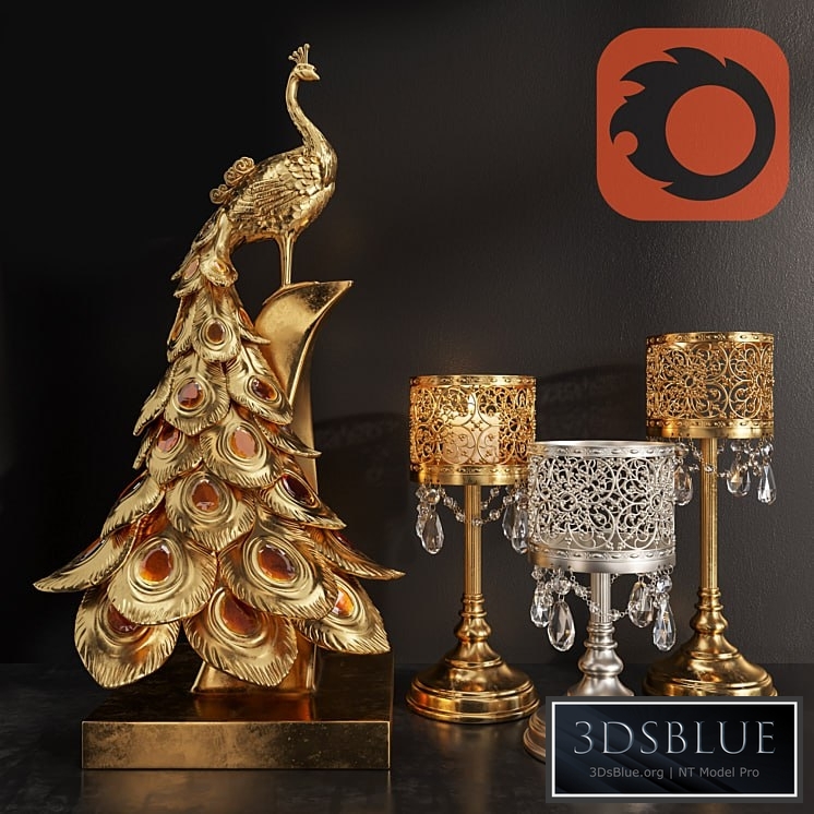 Decoration Set 25 Peacock and candles.