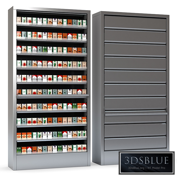 Display case for cigarettes with metal blinds