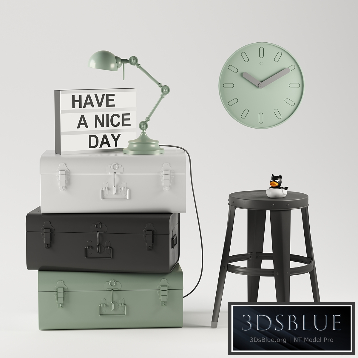 Decorative set of chests-metal suitcases