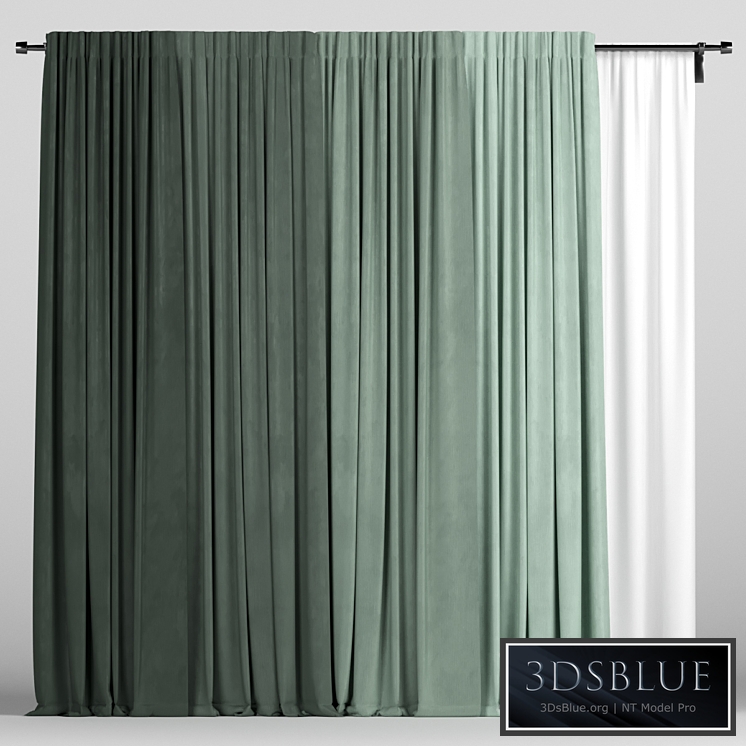 Green curtains with tulle