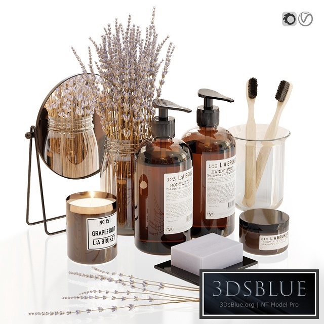 LA Bruket decor set for bathroom with lavender