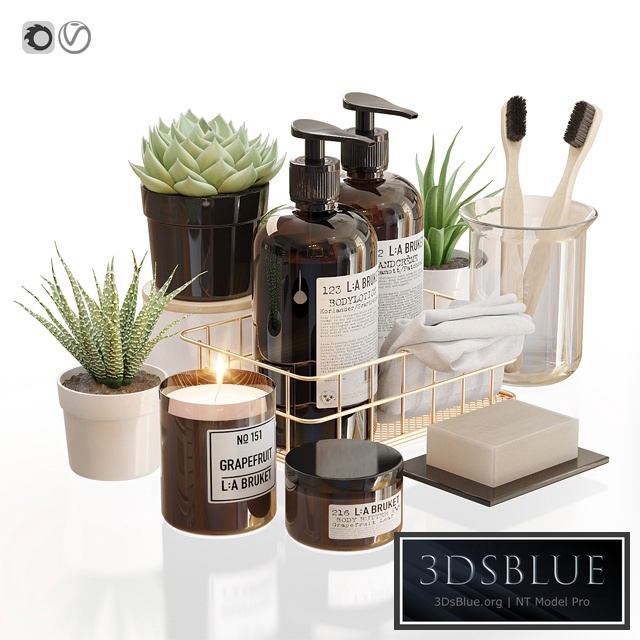 LA Bruket decor set for bathroom with flowerpots