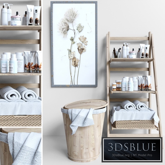 Collection of bathroom accessories. Cosmetics and Makeup