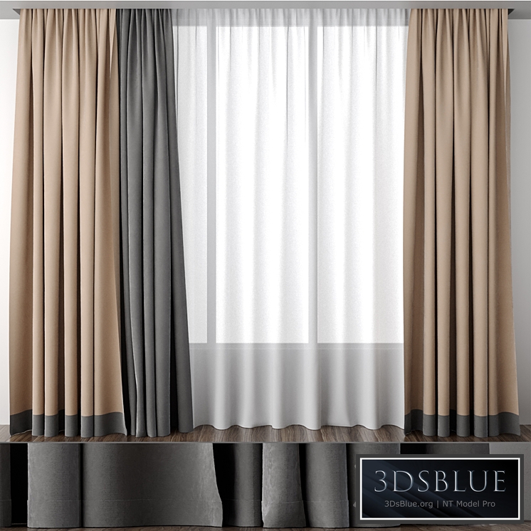 Beige curtains with a strip below