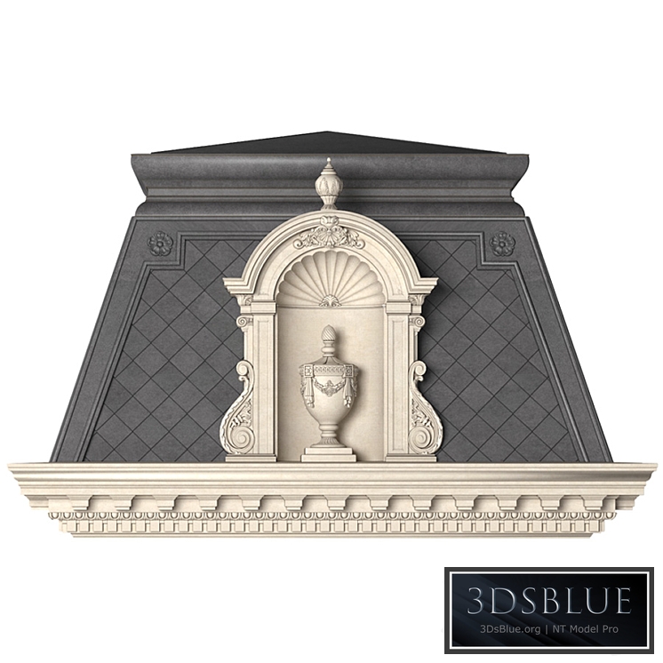 Roof of the classic facade of a private house with decors. Roof fasad set