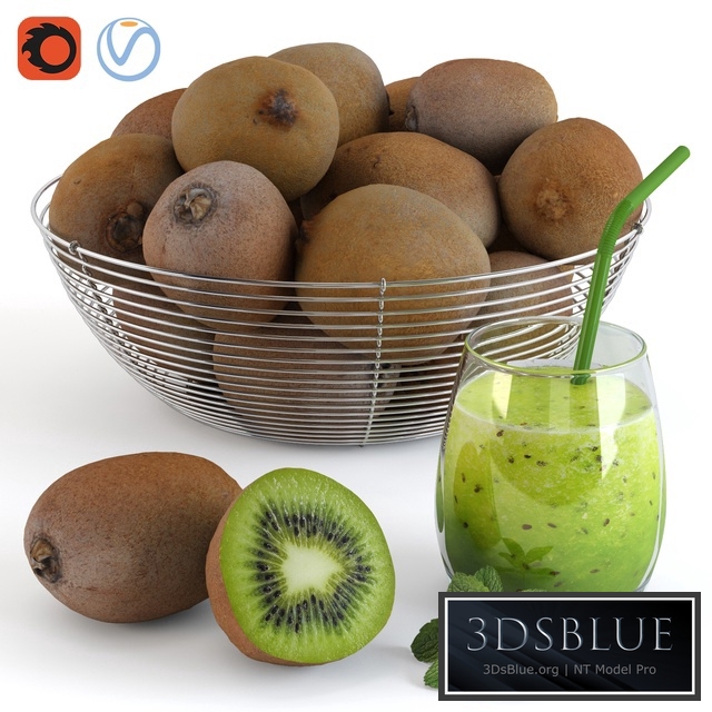 Kiwi in a metal bowl and fresh