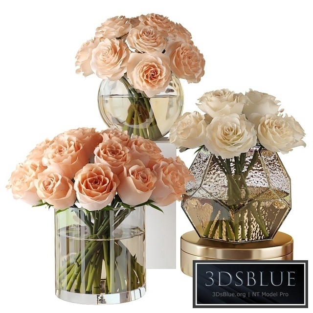 Pink and white roses in glass vases