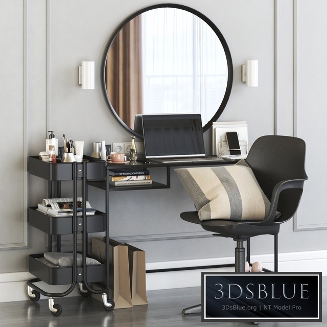 IKEA VITTSJO dressing table with ODGER chair and RASKOG cart