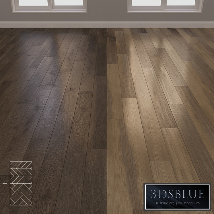 Parquet Oak 2 types layout herringbone, chevron and linear setduo2
