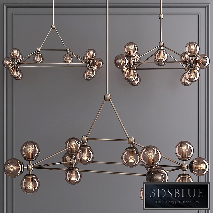 Modo Rectangle Chandelier 14 Globes Bronze and Smoke Glass