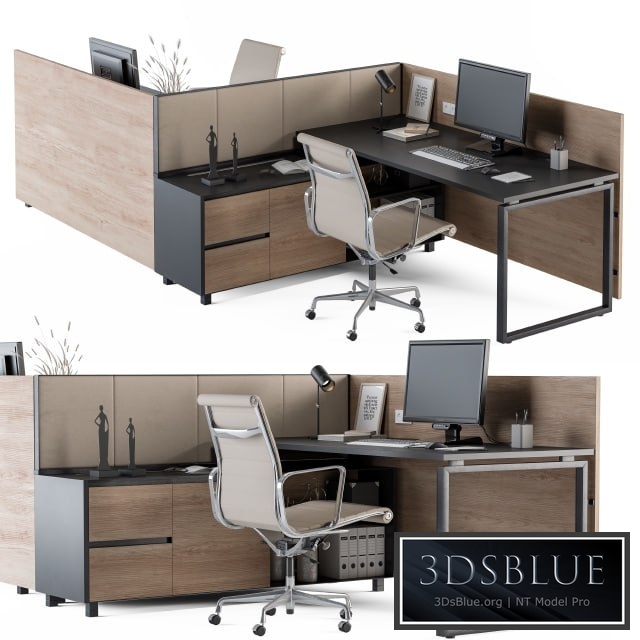 Office Desk Set Cream and Wood