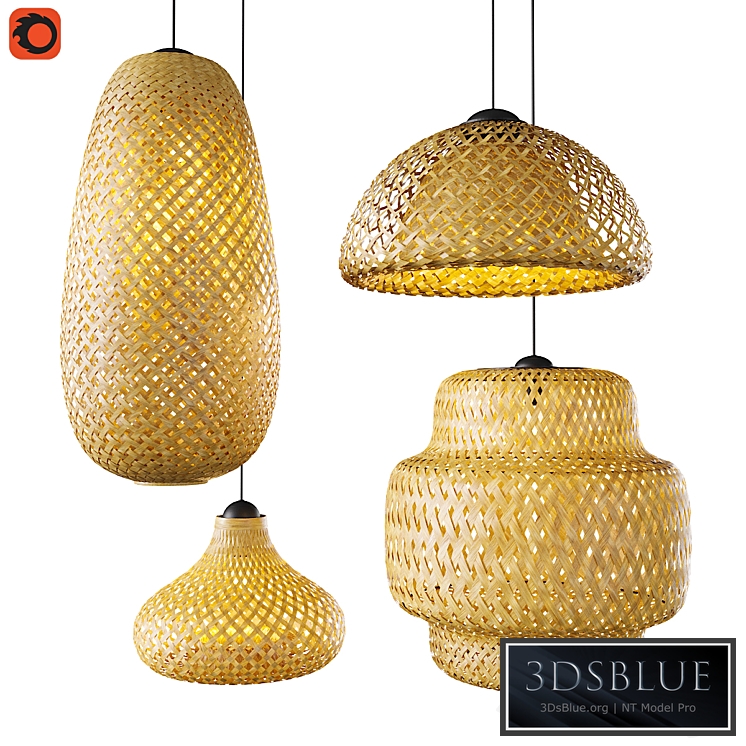 Set of wicker lamps made of bamboo