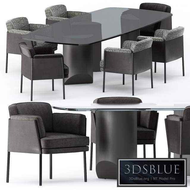 SHELLEY DINING chair and WEDGE DINING Table by Minotti