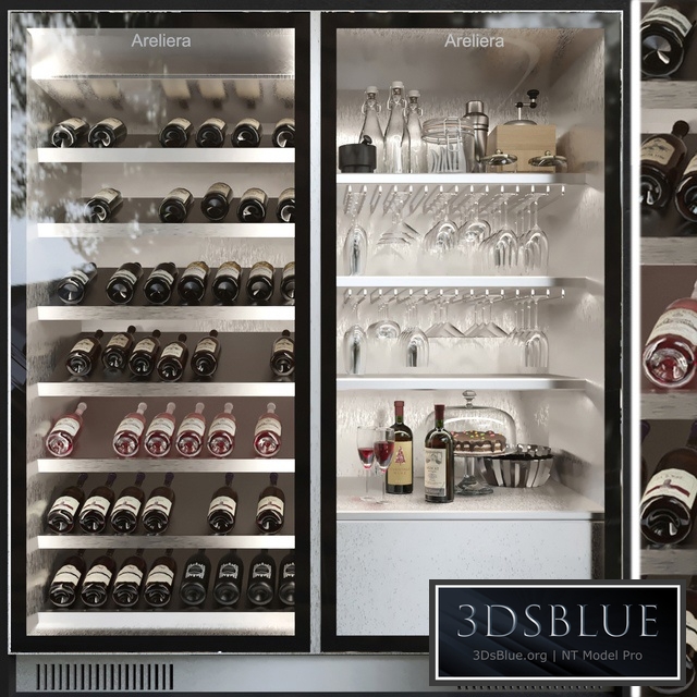 Wine cabinet with wine and crystal service. Alcohol
