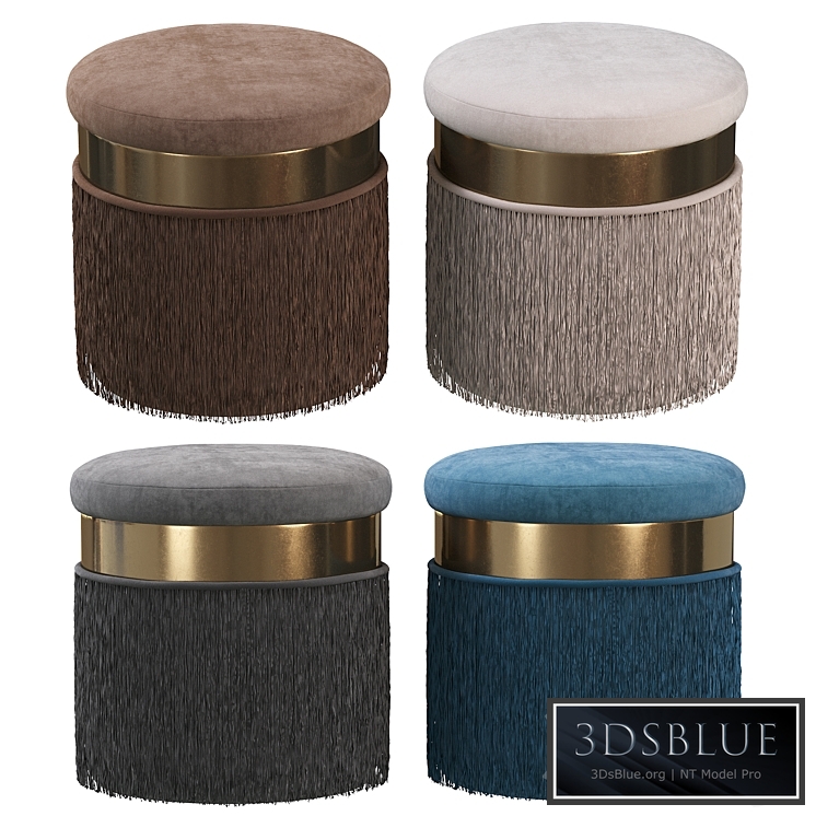 Blush Mauve Long Fringed Round Velvet Ottoman Footstool