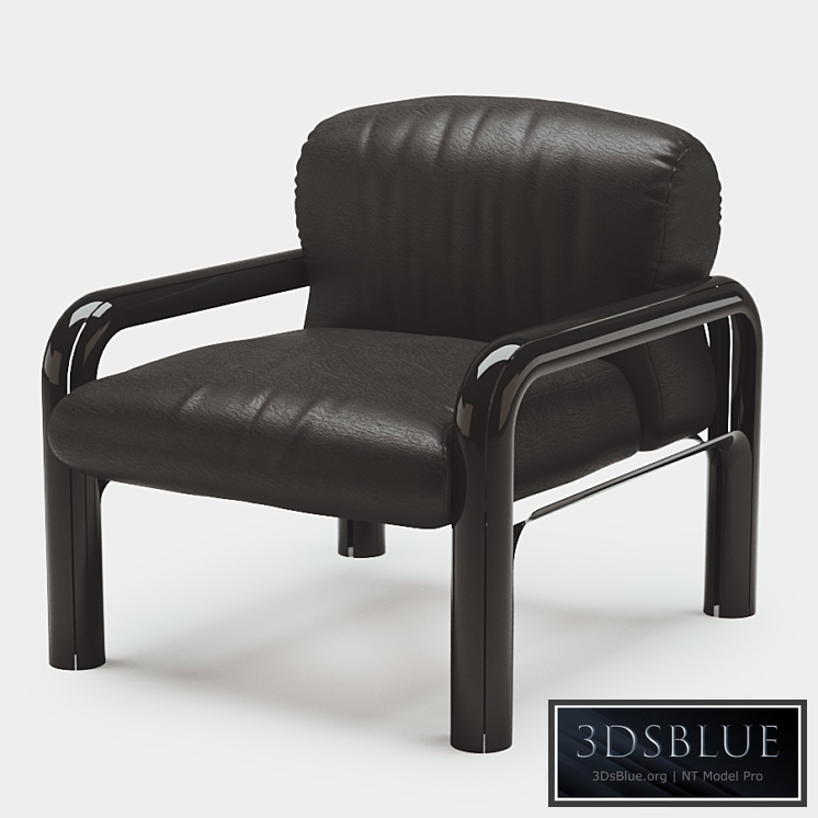 Pair Gae Aulenti black leather armchair for Knoll International