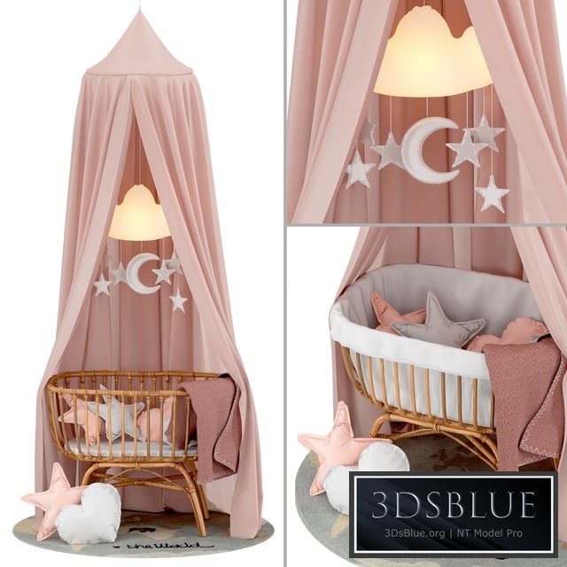 Childhome Rattan Cradle with Linen Canopy