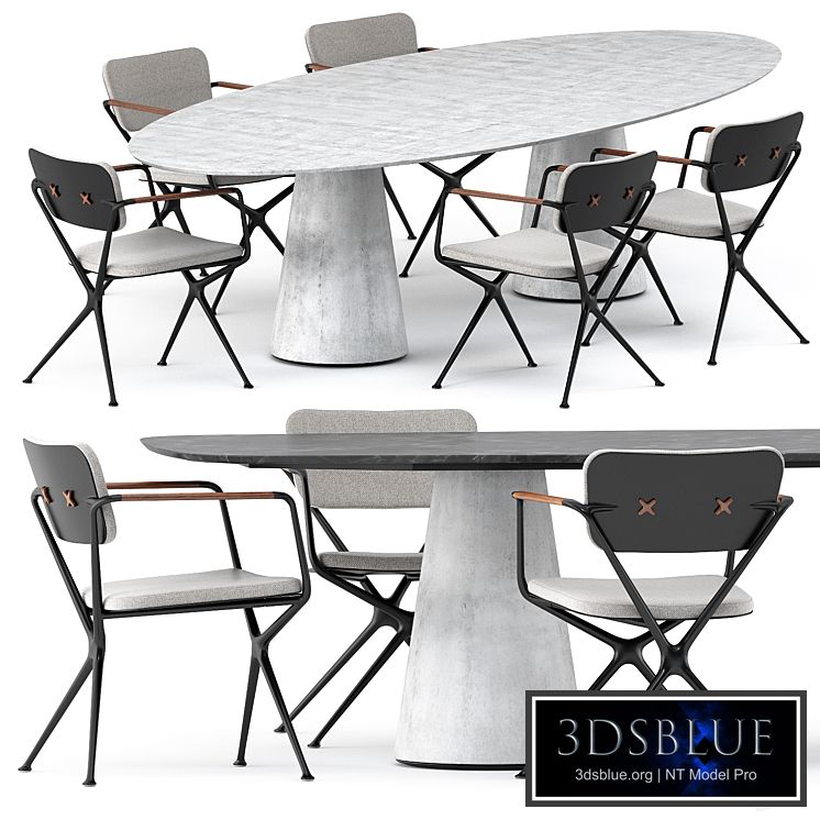 EXES CHAIR and CONIX Oval Table and CONIX Table by Royal Botania