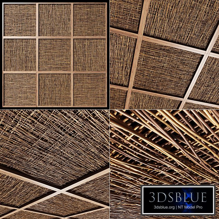 Ceiling wood thin branch beam n2 / Wooden ceiling made of thin branches on beams