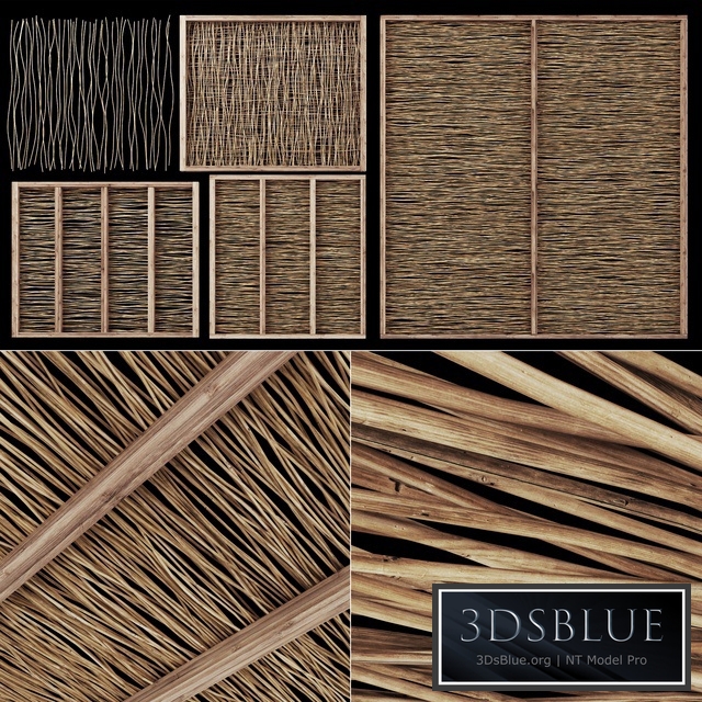 Ceiling wood thin branch beam n1 / Wooden ceiling made of thin branches on beams