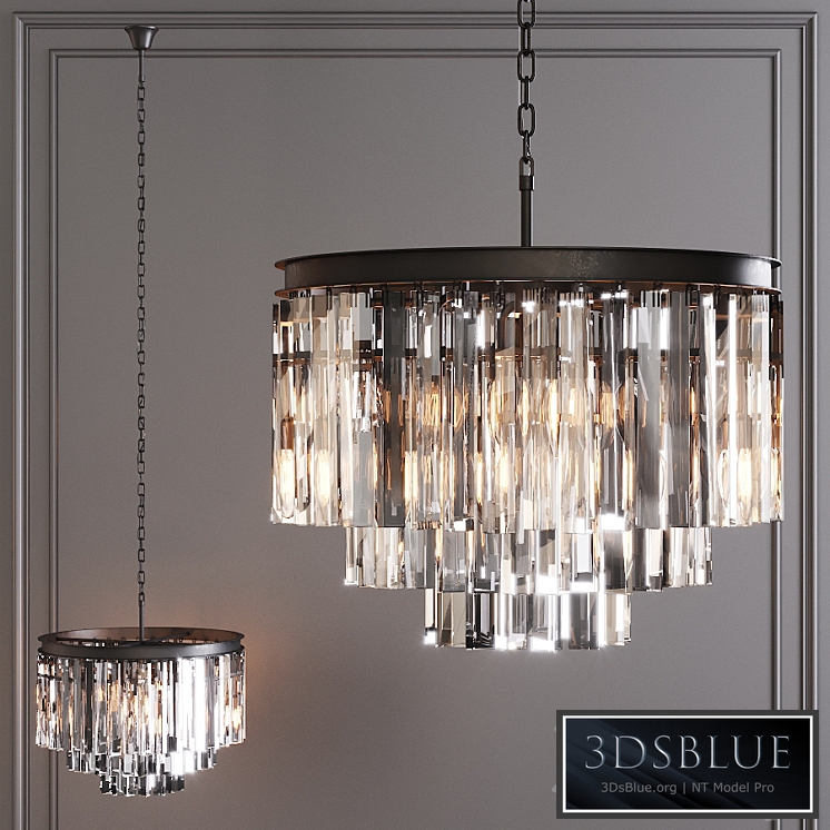 Restoration Hardware 1920S ODEON CLEAR GLASS FRINGE 3-TIER CHANDELIER Black