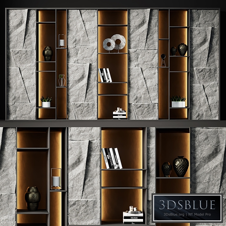 Shelving with stone panels