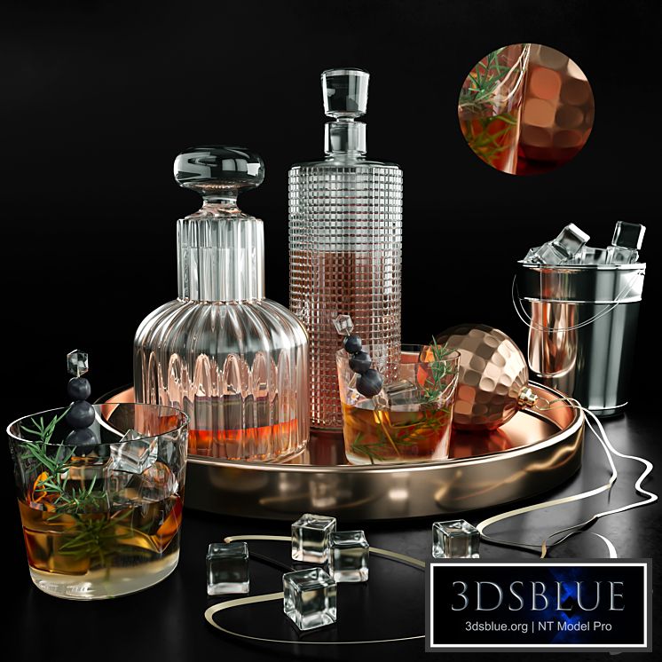 A tray of rum or whiskey. Alcohol