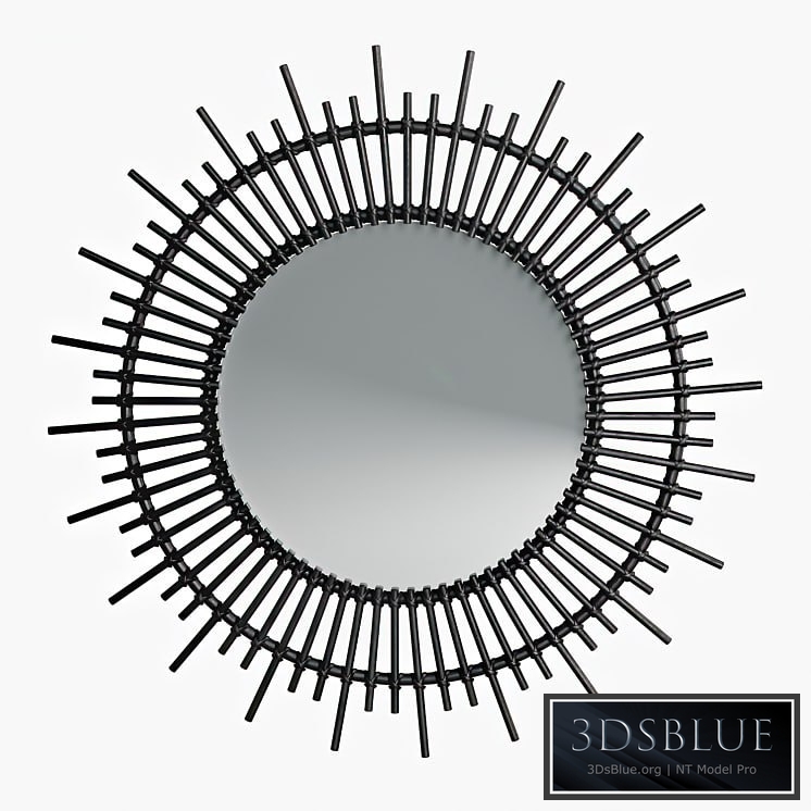Soleil mirror in black lacquered rattan