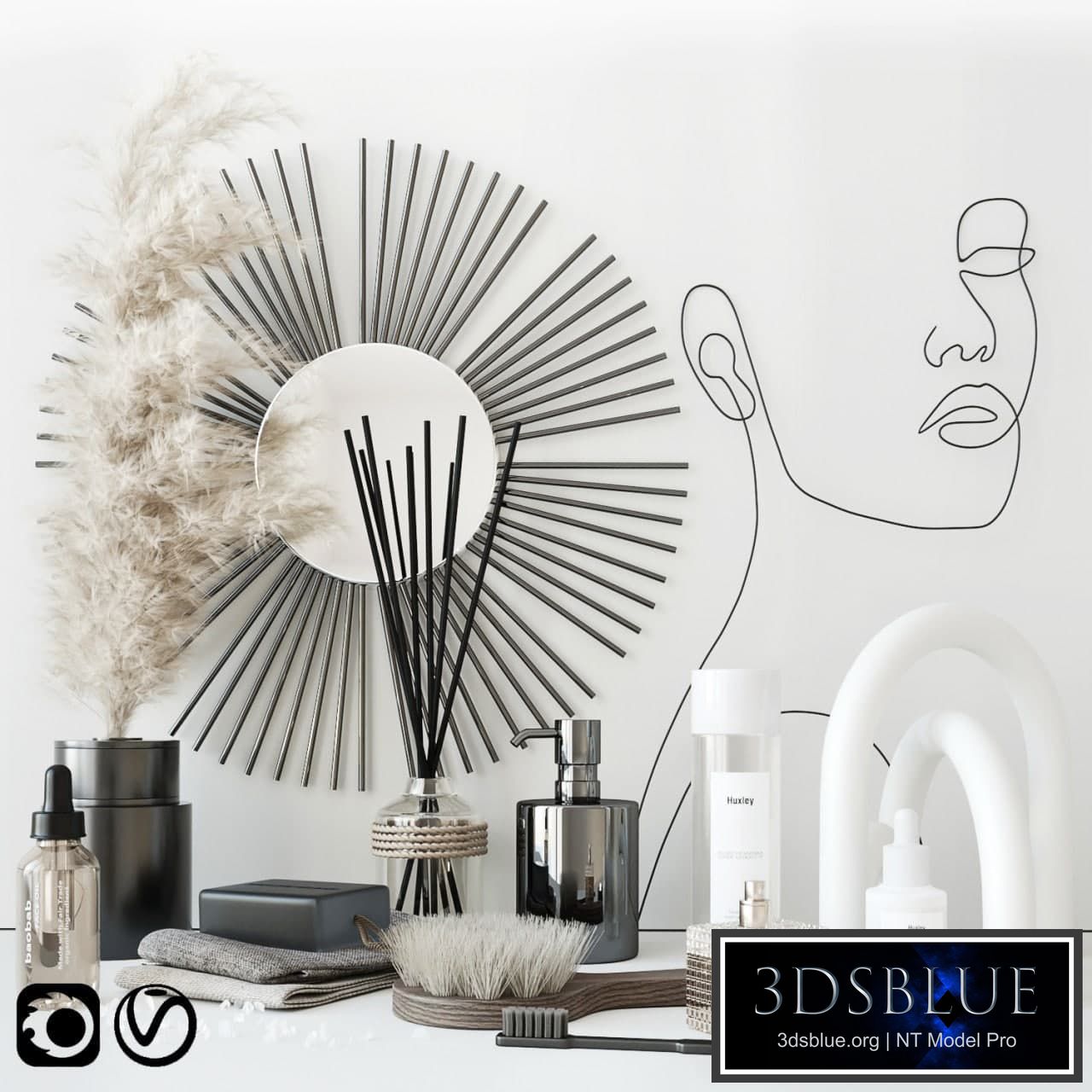 Bathroom set with face sculpture