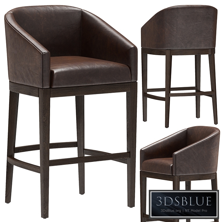 Restoration Hardware Morgan Barrelback Slope Leather Stool