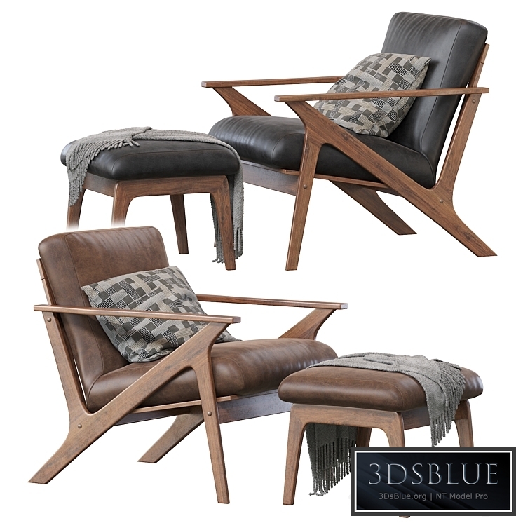 Baxton Studio Bianca Mid-Century Modern Walnut Wood Distressed Faux Leather Lounge Chair And Ottoman Set