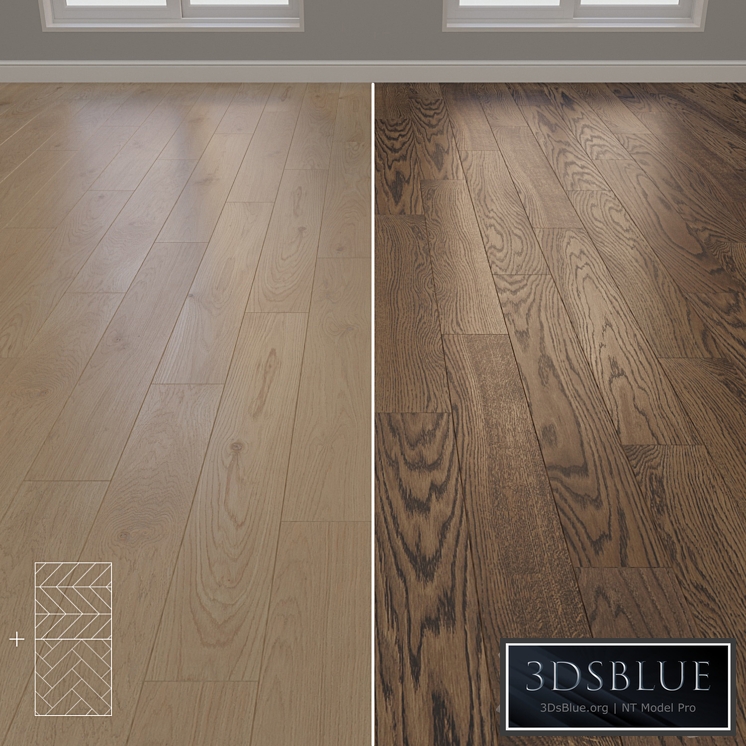 Parquet Oak 2 types layout herringbone, chevron and linear setduo20