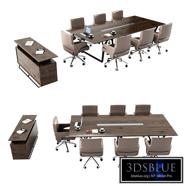 Meeting Table with Office Chairs and Cabinet