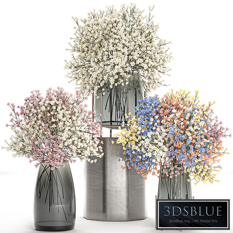 Bouquets set 105. White bouquets, vase, flowers, Gypsophila, Gibsolubka, Kachim