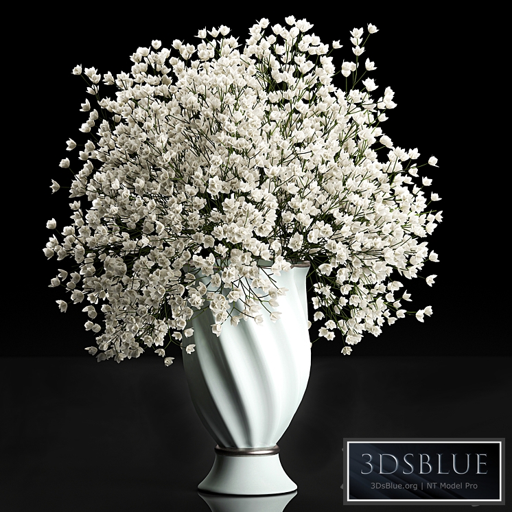 Bouquet 107. Gypsophila, Gibsolubka, Kachim, vase, white flowers